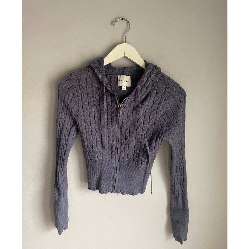 Bella Swan Y2K Zip up cardigan hoodie cableknit dusty blue size medium Pink Rose